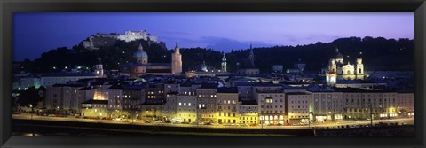 Framed Austria, Salzburg, Salzach River at dusk Print