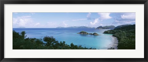 Framed US Virgin Islands, St. John, Trunk Bay, Panoramic view of an island and a beach Print