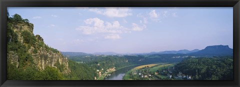 Framed High angle view of a river flowing through a landscape, Elbe River, Elbsandstein Mountains, Saxony, Switzerland, Germany Print