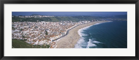 Framed High angle view of a town, Nazare, Leiria, Portugal Print