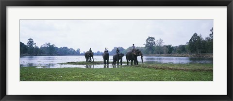 Framed Siem Reap River &amp; Elephants Angkor Vat Cambodia Print