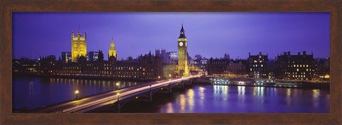Framed Big Ben Lit Up At Dusk, Houses Of Parliament, London, England, United Kingdom Print