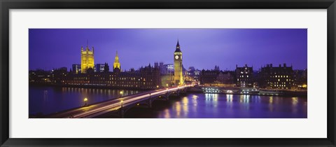 Framed Big Ben Lit Up At Dusk, Houses Of Parliament, London, England, United Kingdom Print