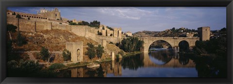 Framed Castle at the waterfront, Puente de San Martin, Tajo River, Toledo, Spain Print