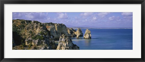 Framed Rock formations on the beach, Algarve, Portugal Print