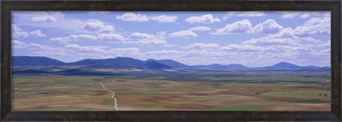 Framed High angle view of a dirt road passing through a landscape, Consuegra, La Mancha, Spain Print