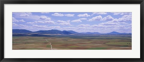 Framed High angle view of a dirt road passing through a landscape, Consuegra, La Mancha, Spain Print