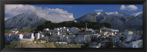 Framed High angle view of a village on a mountainside, Iznalloz, Granada, Andalusia, Spain Print