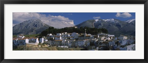 Framed High angle view of a village on a mountainside, Iznalloz, Granada, Andalusia, Spain Print