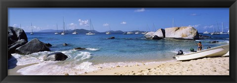 Framed Tourists enjoying on the beach, The Baths, Virgin Gorda, British Virgin Islands Print