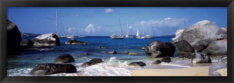 Framed Sailboats in the sea, The Baths, Virgin Gorda, British Virgin Islands Print