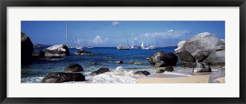 Framed Sailboats in the sea, The Baths, Virgin Gorda, British Virgin Islands Print