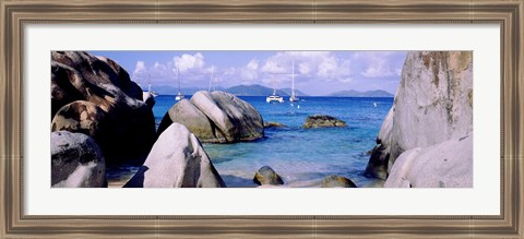 Framed Boulders on a coast, The Baths, Virgin Gorda, British Virgin Islands Print