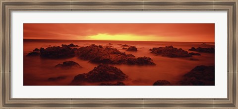 Framed Foggy beach at dusk, Pebble Beach, Monterey County, California, USA Print