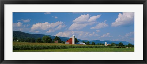 Framed Cultivated field in front of a barn, Kishacoquillas Valley, Pennsylvania, USA Print