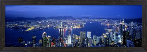 Framed Hong Kong with Bright Blue Night Sky, China Print