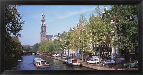 Framed Church along a channel in Amsterdam Netherlands Print