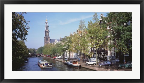 Framed Church along a channel in Amsterdam Netherlands Print