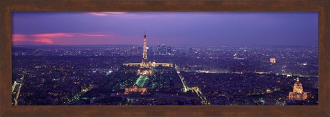 Framed Aerial view of a city at twilight, Eiffel Tower, Paris, Ile-de-France, France Print