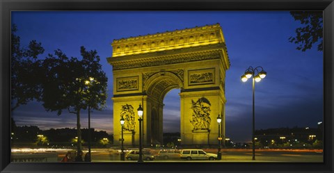 Framed Arc De Triomphe at night, Paris, France Print