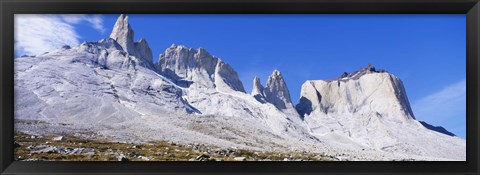 Framed Rock formations on a mountain range, Torres Del Paine National Park, Patagonia, Chile Print