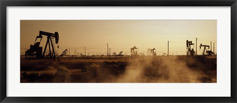 Framed Oil drills in a field, Maricopa, Kern County, California Print