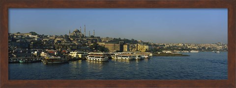 Framed Boats moored at a harbor, Istanbul, Turkey Print