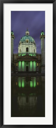 Framed Facade of St. Charles Church at Night, Vienna, Austria (vertical) Print