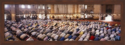 Framed Crowd praying in a mosque, Suleymanie Mosque, Istanbul, Turkey Print