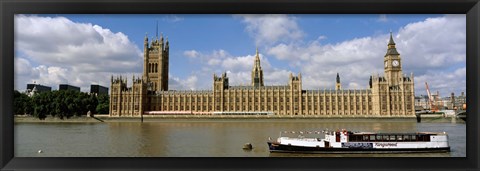 Framed Houses Of Parliament, Water And Boat, London, England, United Kingdom Print