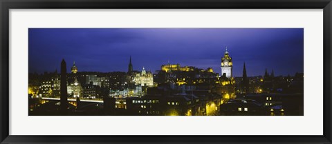 Framed High angle view of a city lit up at night, Edinburgh Castle, Edinburgh, Scotland Print