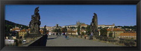 Framed People walking on a bridge, Charles Bridge, Prague, Czech Republic Print