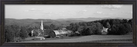 Framed High angle view of barns in a field, Peacham, Vermont (black and white) Print