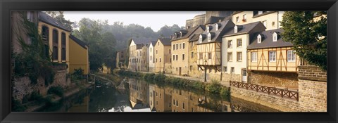 Framed Buildings along a river, Alzette River, Luxembourg City, Luxembourg Print