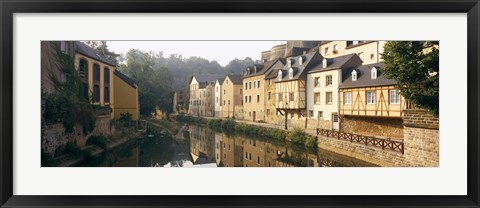 Framed Buildings along a river, Alzette River, Luxembourg City, Luxembourg Print