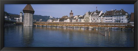 Framed Covered bridge over a river, Chapel Bridge, Reuss River, Lucerne, Switzerland Print