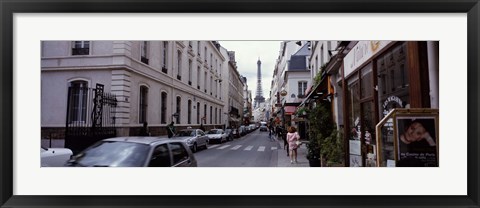 Framed Buildings along a street with the Eiffel Tower in the background, Paris, France Print