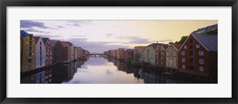 Framed Houses on both sides of a river, Trondheim, Sor-Trondelag, Norway Print