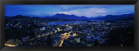 Framed Aerial view of a city at dusk, Lucerne, Switzerland Print