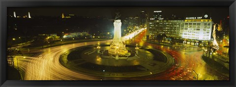 Framed High angle view of traffic moving around a statue, Marques De Pombal Square, Lisbon, Portugal Print