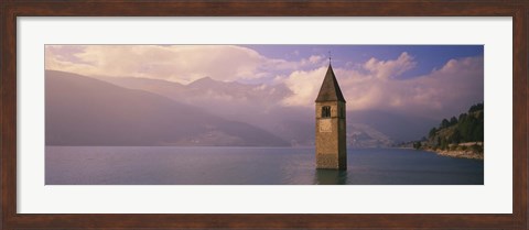 Framed Clock tower in a lake, Reschensee, Italy Print