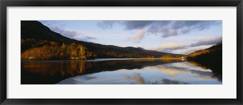 Framed Reflection of mountains and clouds on water, Glen Lednock, Perthshire, Scotland Print