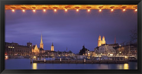 Framed Switzerland, Zurich, Cityscape of Zurich at Christmas Print