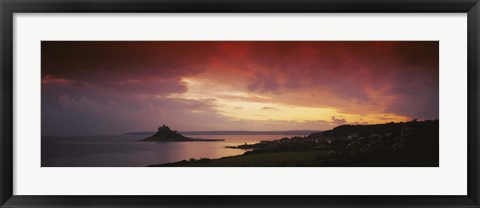 Framed Clouds over an island, St. Michael&#39;s Mount, Cornwall, England Print