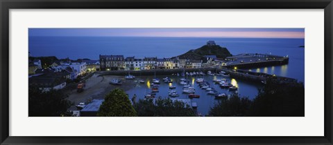 Framed High angle view of boats docked at the harbor, Devon, England Print