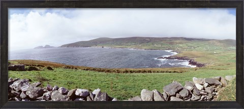 Framed UK, Ireland, Kerry County, Rocks on Greenfields Print