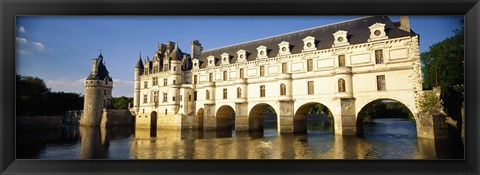 Framed Reflection of a castle in water, Chateau De Chenonceaux, Chenonceaux, Loire Valley, France Print