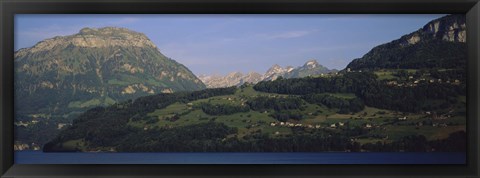 Framed Houses on mountains, Schwyz, Canton Of Schwyz, Switzerland Print