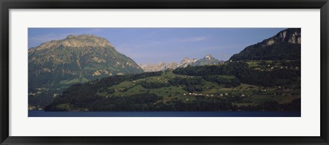 Framed Houses on mountains, Schwyz, Canton Of Schwyz, Switzerland Print