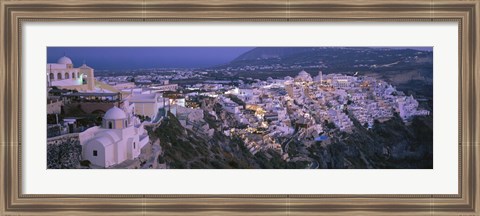 Framed Buildings, Houses, Night, Fira, Santorini Greece Print